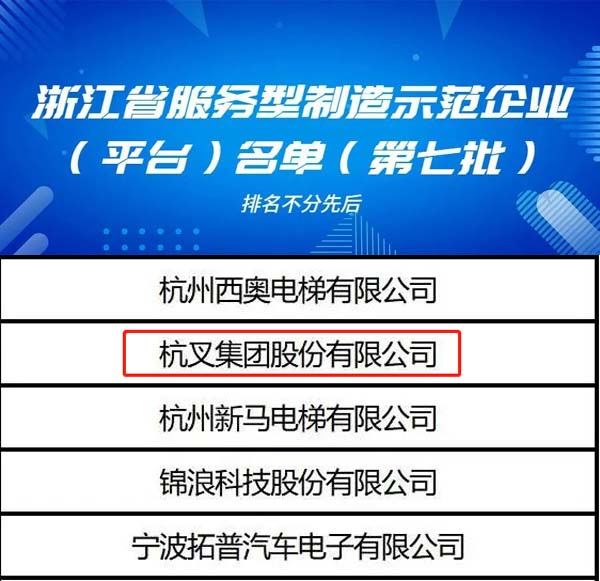 喜訊！杭叉集團榮列浙江省服務(wù)型制造示范企業(yè)名單